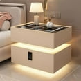 thumbnail image 2 of Mesita de noche de madera maciza de estilo moderno con carga inalámbrica, mesitas de noche inteligentes con 2 cajones para dormitorio con cerradura de 40cm, 2 of 4