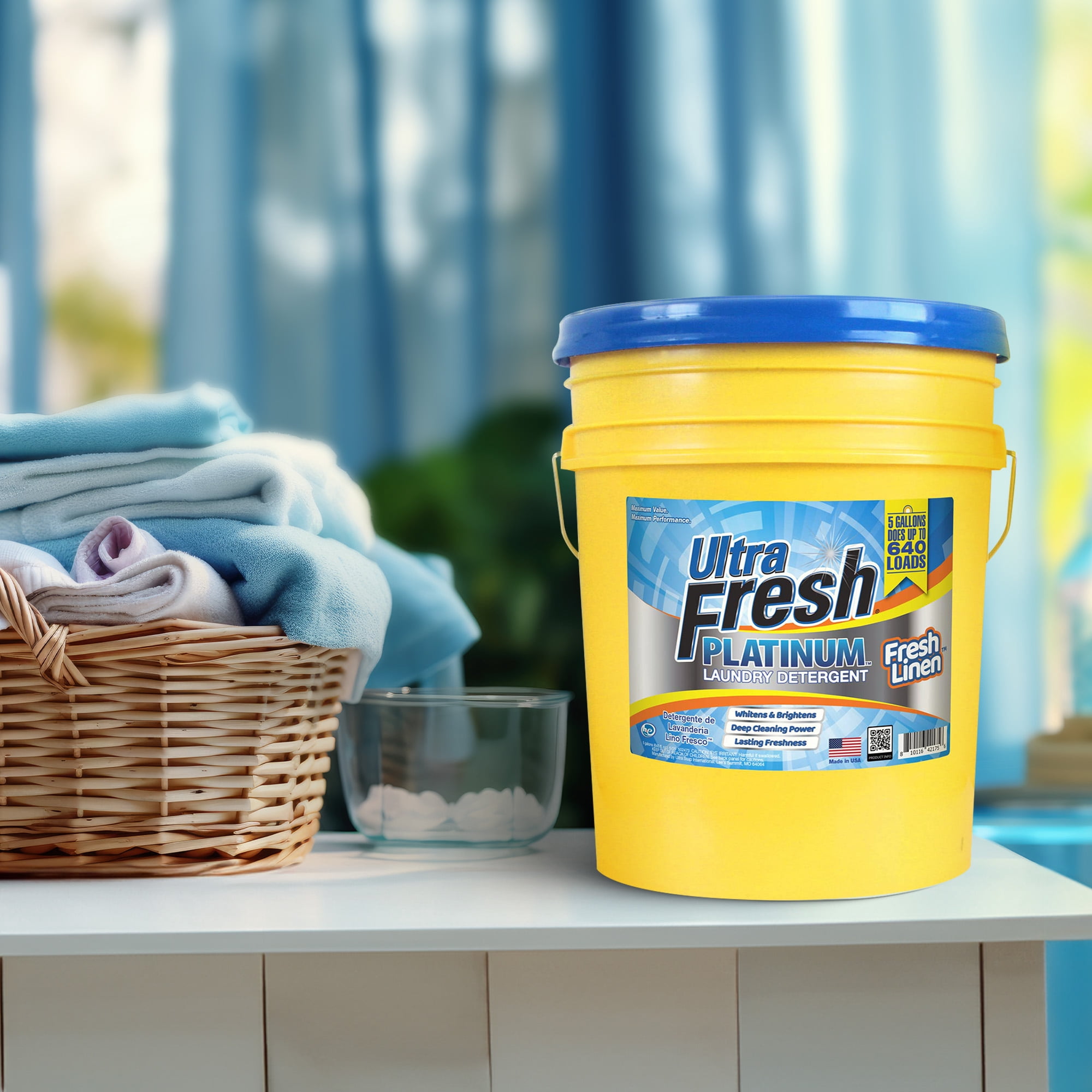 Ultra Fresh Platinum 5 Gal Liquid Laundry Detergent, Up to 640 Loads, Fresh Linen Scent