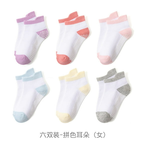 Zhuge Calcetines antideslizantes para niños, transpirables y suaves, uso diario, empalme de color, 6 pares, Código M