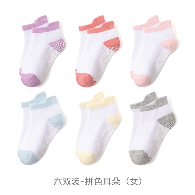 Zhuge Calcetines antideslizantes para niños, transpirables y suaves, uso diario, empalme de color, 6 pares, Código M