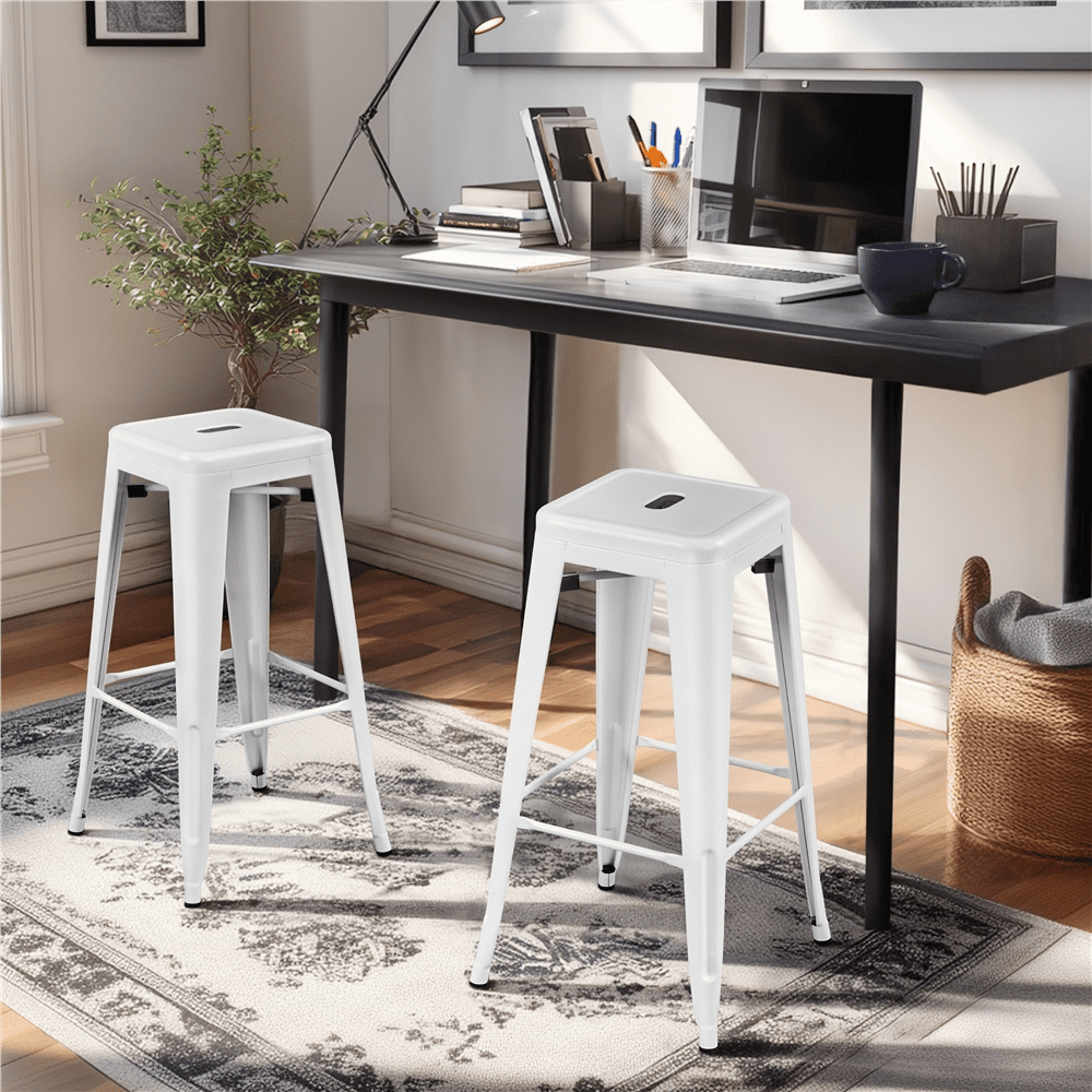 Alden Design Industrial Metal 30" Stackable Backless Bar Height Stools, Set of 4, White