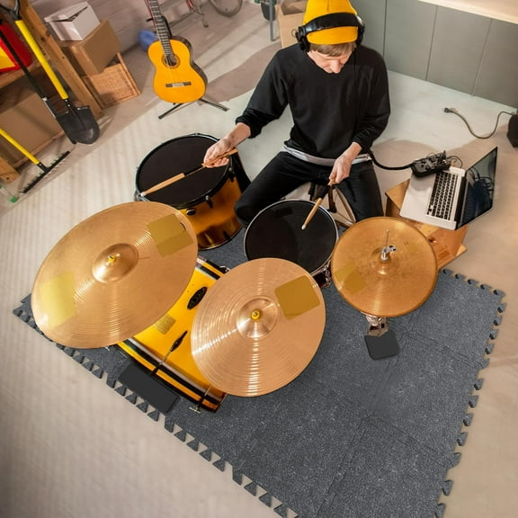 Soundproof Drum Mat Set, 18PCS, 15.8'' x 11.8'', Thick Acoustic Panel with Non-Slip Bottom for Electric Drum Kit