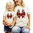 thumbnail image 3 of Red and Black Check Christmas Bow Shirt for Women Teens and Kids Reindeer Antlers Tee Natural Shirt 18 Months, 3 of 5