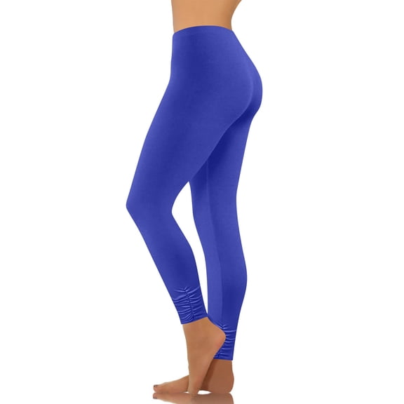 Mceream Leggings for Women Plus Size High Waist Plus Size Bottom Yoga Leggings Solid Color Stretch Lounge Yoga Athletic Running Pants Blue L