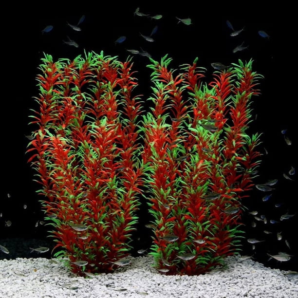 Plantas de plástico para decoración de acuario, extragrandes, 21 pulgadas, plantas artificiales para peceras, decoraciones altas para peceras (vino, 2 unidades)