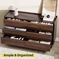 thumbnail image 3 of Mid Century Modern Walnut Dresser, 54″ Wide 6-Drawer Chest with Wood Handles for Living Room, Bedroom or Hallway, 3 of 8