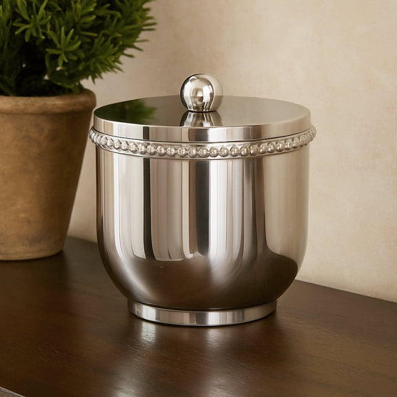 Stainless Steel Vanity Jar | Stylish Storage for Cotton Swabs,Sponges & Bath Salts | Decorative Canister for Bathroom,Bedroom | Shiny Finish