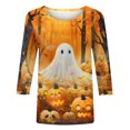thumbnail image 5 of VKOYWKM Women Ghost Shirts 3/4 Length Sleeve Women Tops Funny Graphic T Shirt Crew Neck Loose Party Tops Halloween Spooky Print Tees, 5 of 5