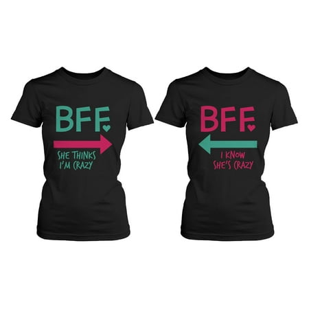 Funny Best Friend Shirts - Crazy BFF Matching Black Cotton (Best Friend T Shirts For 2)