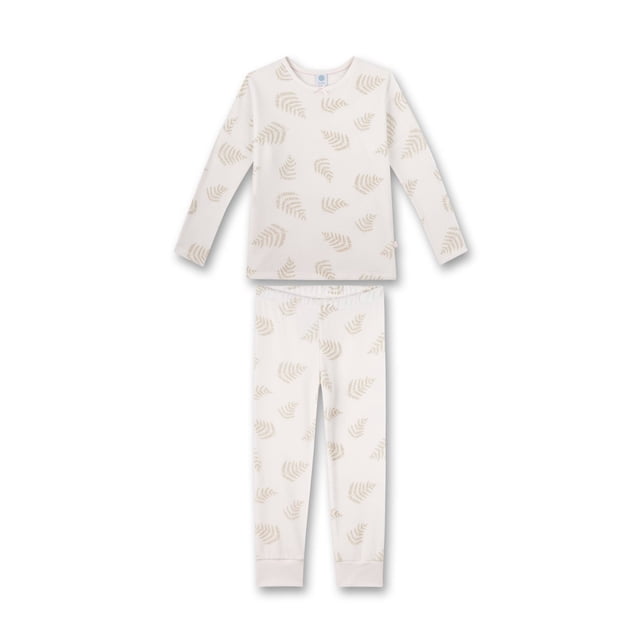 Sanetta Pijama de Niña - Ropa de Dormir, Pijama, Algodón Orgánico, Hojas, Cuello Redondo, largo Beige 128