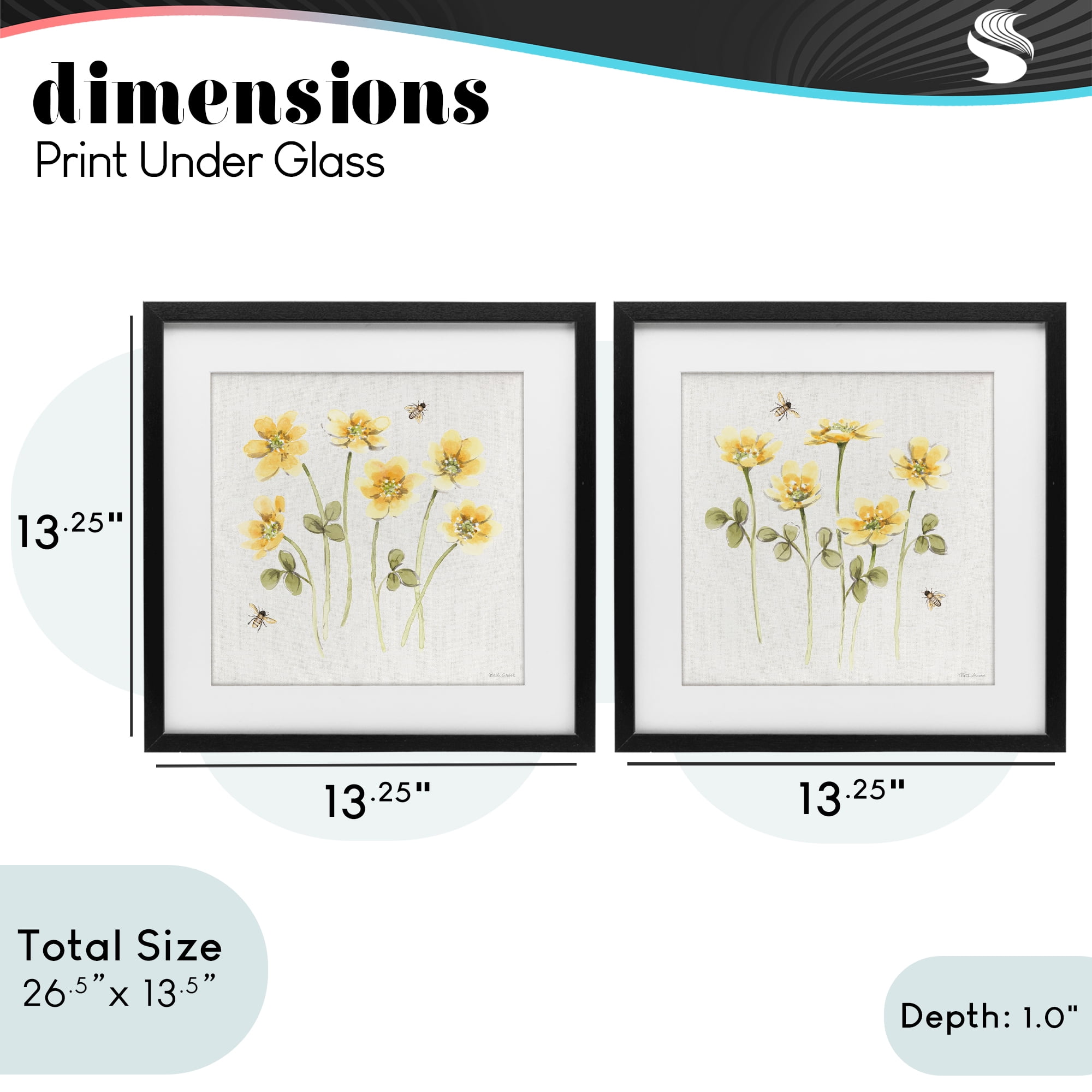 Stupell Industries Sweet Honey Flowers & Bees 2 Piece Black Framed Print Under Glass Set, design by Beth Grove