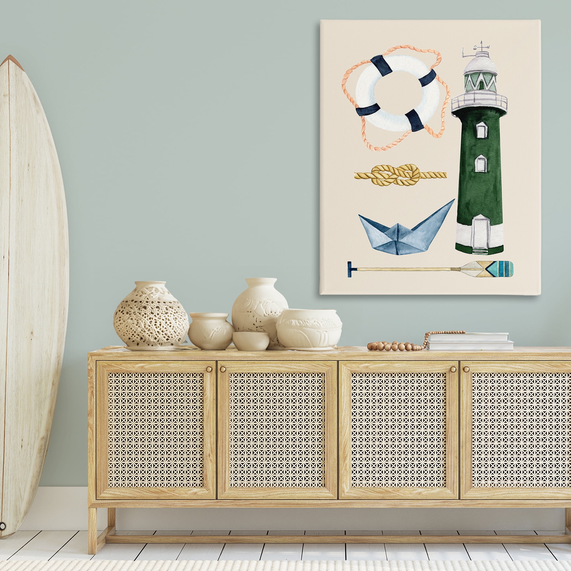 Stupell Industries Maritime Nautical Items Nautical & Beach Painting Wrapped Canvas Art Print Wall Art, 36 x 48