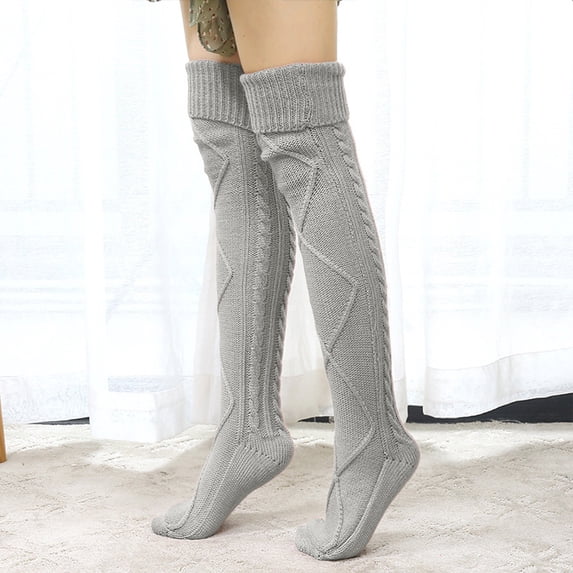Nooxsoe Women's Cable Knit Thigh High Socks Winter Boot Stockings Extra Long Over Knee High Leg Warmers Gray a