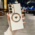 thumbnail image 1 of Feishell for Samsung Galaxy S24 Magnetic Case, Luxury Cute Love Heart Pattern Plating Electroplated Case, Compatible with MagSafe Soft TPU Shockproof Slim Phone Case - White, 1 of 10