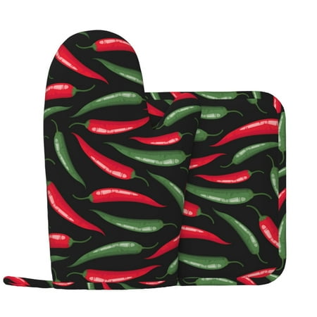 

Oven Mitts and Pot Holders Sets - bell Pepper Heat Resistant Silicone Oven Gloves (Left Glove) with Non-Slip Silicone Surface and hot pads for kitchen Baking Cooking