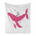 thumbnail image 1 of Whale Soft Flannel Fleece Throw Blanket, 3 Little Grey Kitten on Big Fish Aquatic Star Magic Animal Underwater Kids Theme, Cozy Plush for Indoor and Outdoor Use, 50" x 70", Pink, by Ambesonne, 1 of 6