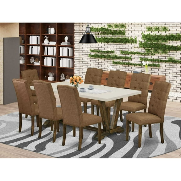 East West Furniture V-Style 7-piece Wood Dining Set in Gray Smoke