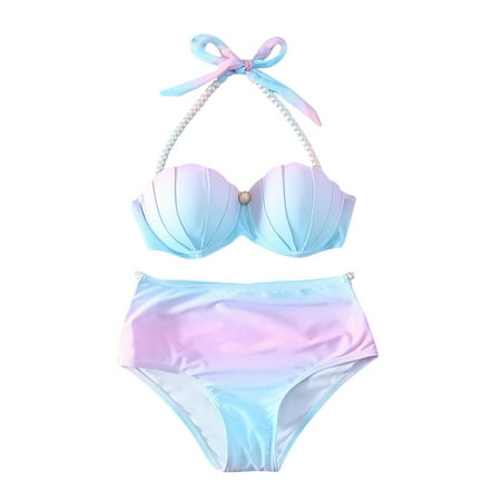 2 Piece Bikinis V-Neck for Women Women s Bikini Gradient Colorful Bathing Suit Mermaid Pear Halter String Triangle Swimsuit Beach Vacation Clothes Light Blue
