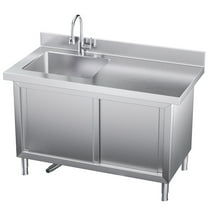 Gaonala 43.3in Outdoor Stainless Steel Utility Sink 2-Tier Cabinet Pull-out Faucet Workbench for Kitchen Office School