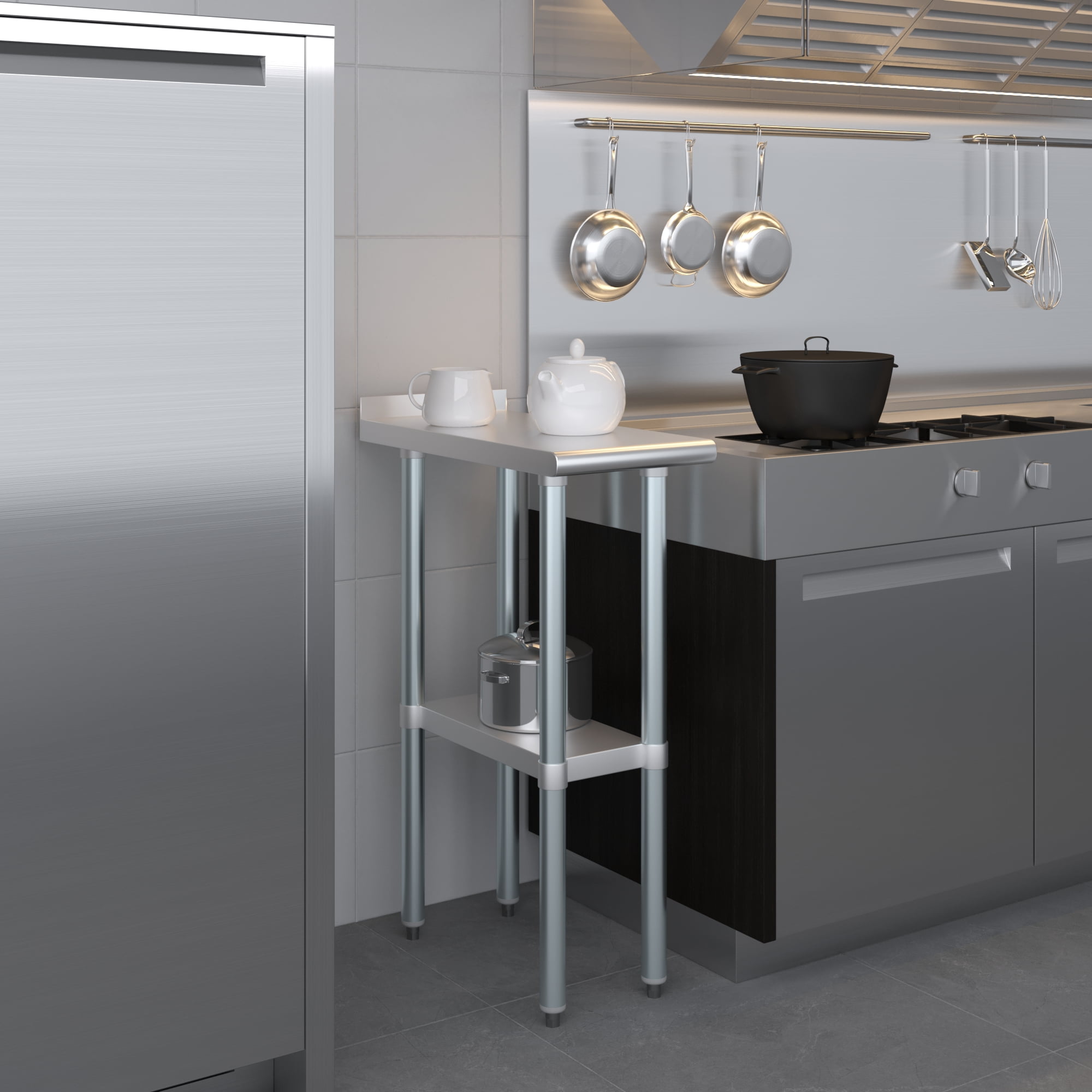 AmGood 24 in. x 12 in. Stainless Steel Work Table, Narrow Filler Table with 1.5 in. Backsplash for Commercial Kitchens