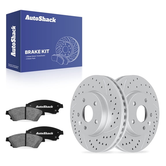 AutoShack Front Vented Drilled & Slotted Coated Brake Rotors Silver Matte Finish   Ceramic Pads 6-PC Brake Kit Replacement for 2010-2015 Chevrolet Cruze TurboGuard 10.87" (276 mm)