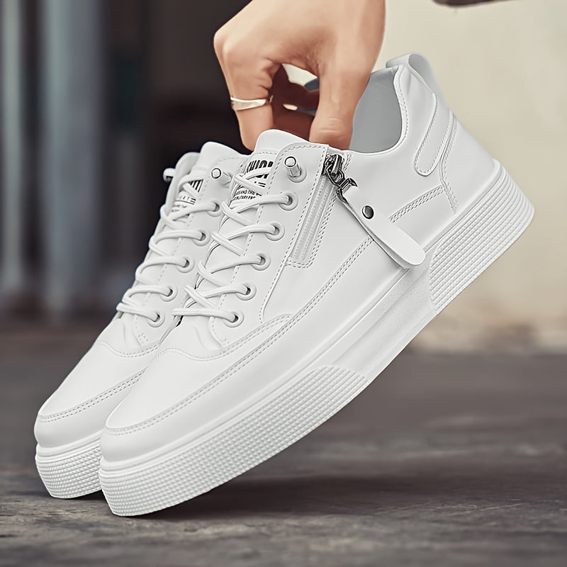 Men'S White Sneakers, Black Sneakers, Two-Color Low-Top Casual Sports Shoes, Outdoor Hiking Lace-Up Zipper Embellished Skateboard Shoes, Large Size Fashion Trendy Versatile Street Spring, Summer