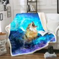 thumbnail image 1 of Wolf Sherpa Blanket Colorful Sky Fleece Throw Blanket Galaxy Plush Blanket For, 1 of 4