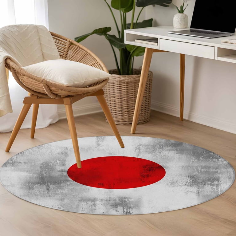 Round Rugs 3Ft, Japanese Flag Round Area Rug Washable Indoor Throw