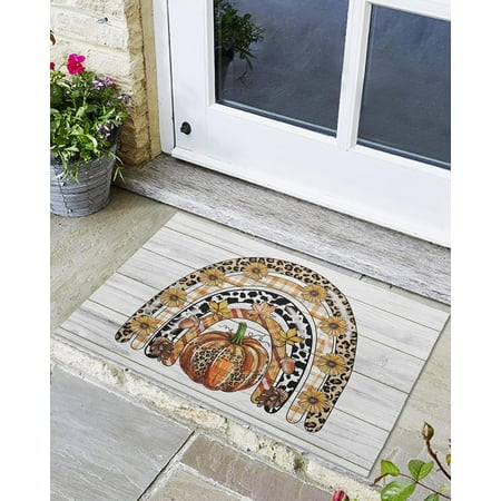 

Front Door Mat Non-Slip Absorbent Door Entry Mats Doormats Indoor/Outdoor Entrance Thanksgiving Pumpkin Rainbow Flower Sunflowerv Doormat - Easy to Clean Floor Mats for Home 24x16 Inch