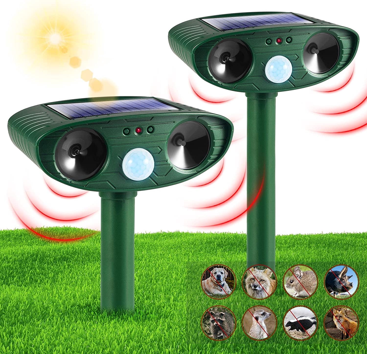 4 Pack Ultrasonic Animal Repellent Outdoor Solar Animal Repeller Deterrent Waterproof,Motion Sensor Deterrent Repel Cat Dog Deer Raccoon Fox Skunk Rabbit Squirrel for Garden Yard