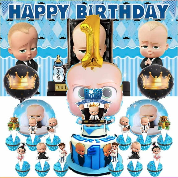 Boss Baby White Boy Party Supplies Decor 1st Kit Balloons Birthday Cake Topper Banner Backdrop Decorations