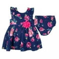 thumbnail image 3 of Zunie Girl Girl's Cotton Floral A-Line Any Occasion Knee-Length Dress (Navy Multi, 12M), 3 of 5