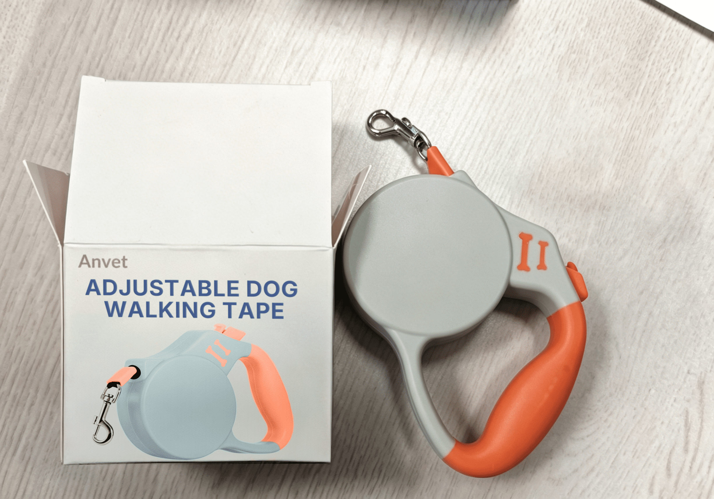 Anvet Adjustable Dog Walking Tape Retractable Dog Leash 16.4ft Light Weight Tangle-Free Lead with One-Hand Brake & Anti-Slip Grip, for Dogs up to 110 lbs (Large)