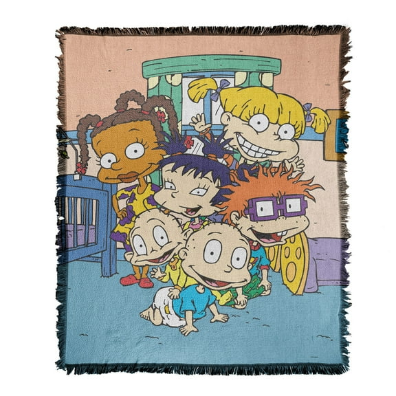 Rugrats Blanket, 50"x60" Rugrats Character Group Woven Tapestry Cotton Blend Fringed Throw Blanket
