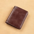 thumbnail image 3 of Cartera de cuero para hombre, delgada, corta, de moda, sencilla, de tres pliegues, con licencia de conducir, billetera de piel de vaca de primera capa integrada, 3 of 5