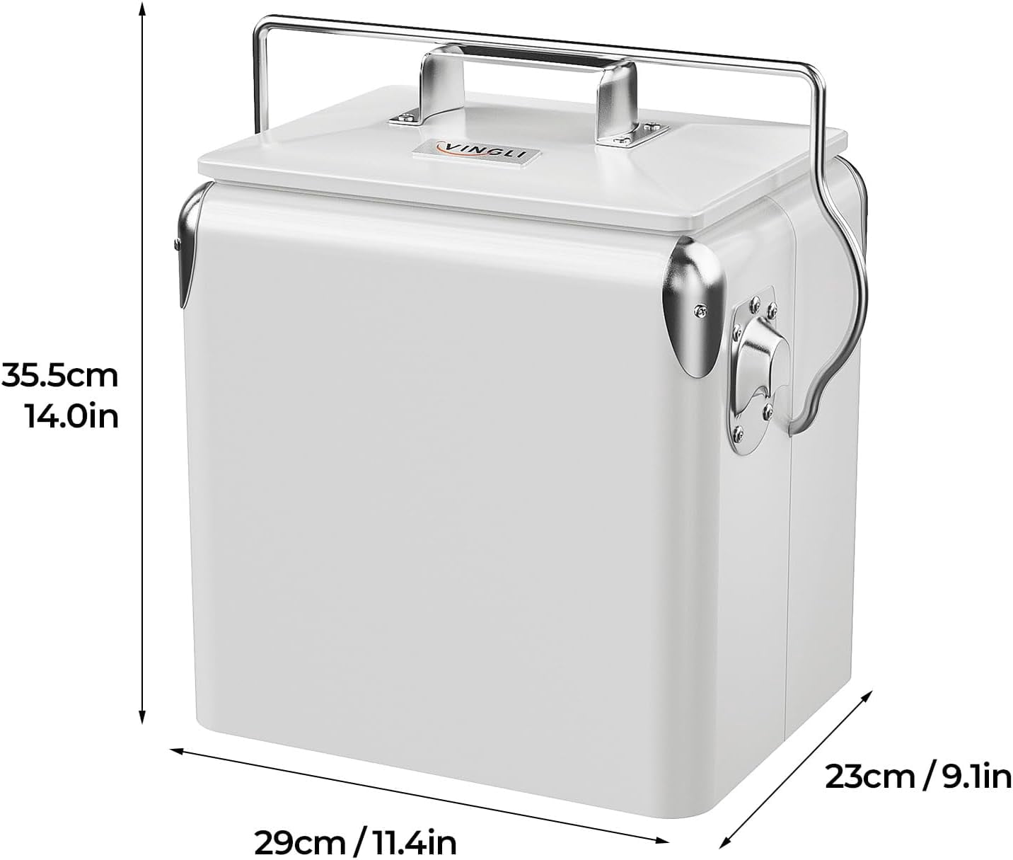 VINGLI 14qt Small Cooler Ice Chest, Beach Cooler, Insulated Portable Cooler, Retro Vintage Classic Style Hard Metal Cooler for Barbeques, Camping, Fishing and Picnics