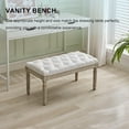 thumbnail image 7 of Linen Entryway Bench, Upholstered Button End of Bed Bench, Vintage Bench with Carving Pattern Wood Legs, Vanity Foot-Stool, White, 7 of 7