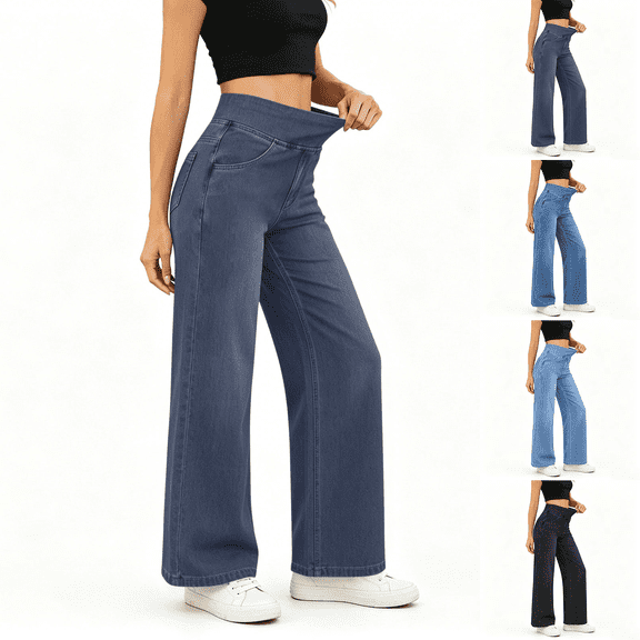 Jeans for Women Straight Leg High Waisted No Zipper Soft Stretchy Denim Casual Wear Lightweight Fit for Work