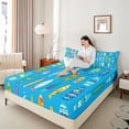 thumbnail image 3 of Castle Fairy Vibrant Wave Surfboard Queen Sheets 4 Pieces,Palm Tropical Tile Pattern Queen Sheet Sets,Blue Yellow,1 Fitted Sheet,1 Flat Sheet and 2 Pillowcases, 3 of 6