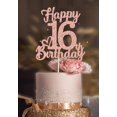 thumbnail image 1 of Decoración para tartas Veegood con purpurina en oro rosa para cumpleaños número 16, 1 of 5