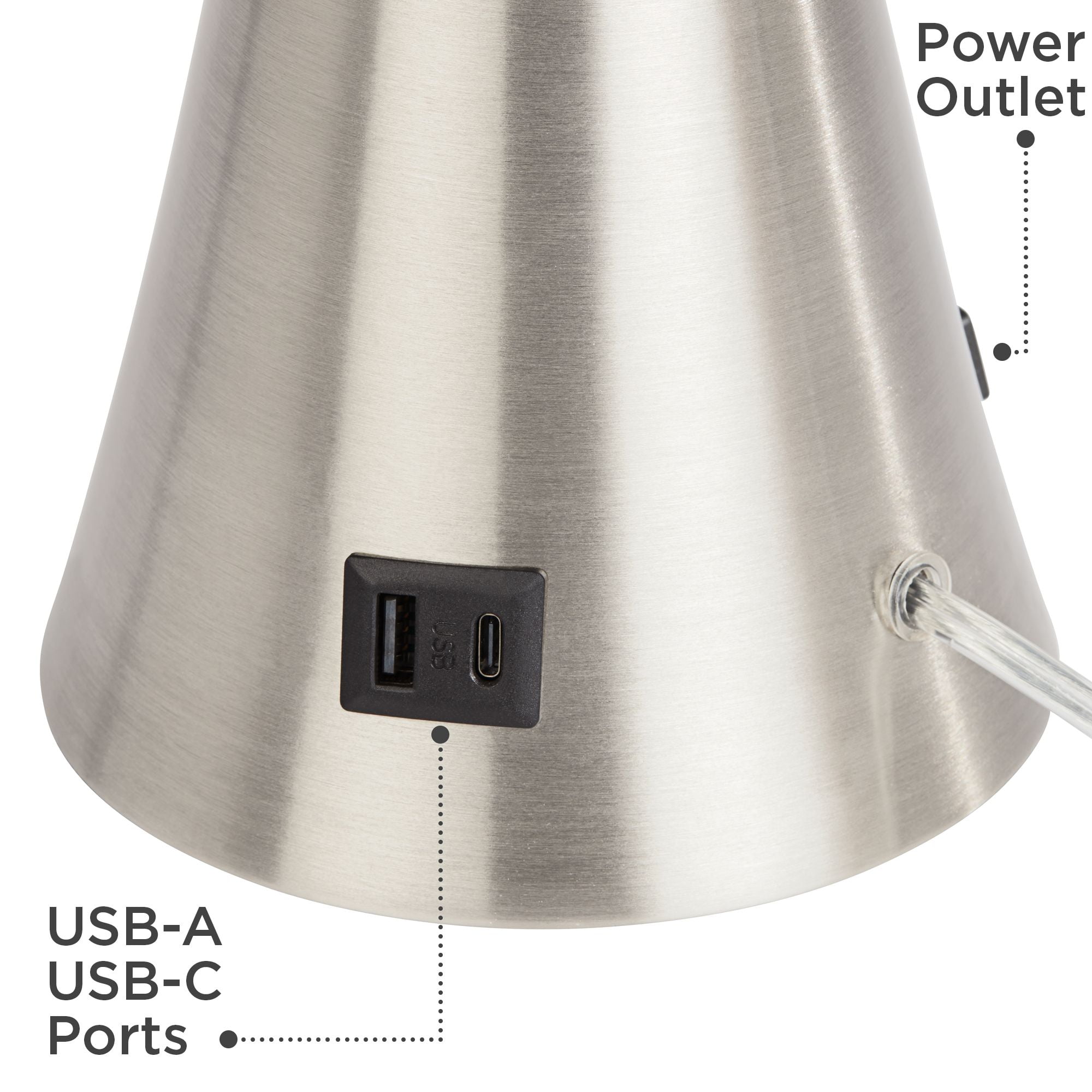 360 Lighting Karl Modern Table Lamps 27 1/2" Tall Set of 2 Brushed Nickel with USB and Outlet White Drum Shade for Bedroom Living Room House Bedside