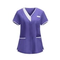 thumbnail image 2 of Babysbule Women's Contrast Trim V-Neck Scrub Top with Pockets, Breathable Medical Uniform Shirt for Healthcare Professionals, 2 of 6