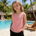 thumbnail image 6 of Mifsaly Girls Plaid Tank Tops Toddler Kids Casual Crewneck Sleeveless Blouse Lightweight Breathable Vacation Beach Everyday Summer Outfits, 6 of 8
