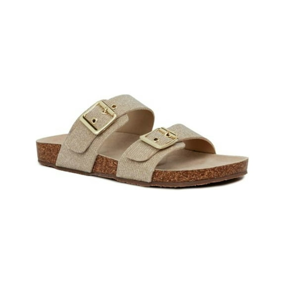 JONES NY Womens Gold Cork Jute Trim Buckle Accent Arch Support Weslee Round Toe Platform Slip On Slide Sandals Shoes 8 M