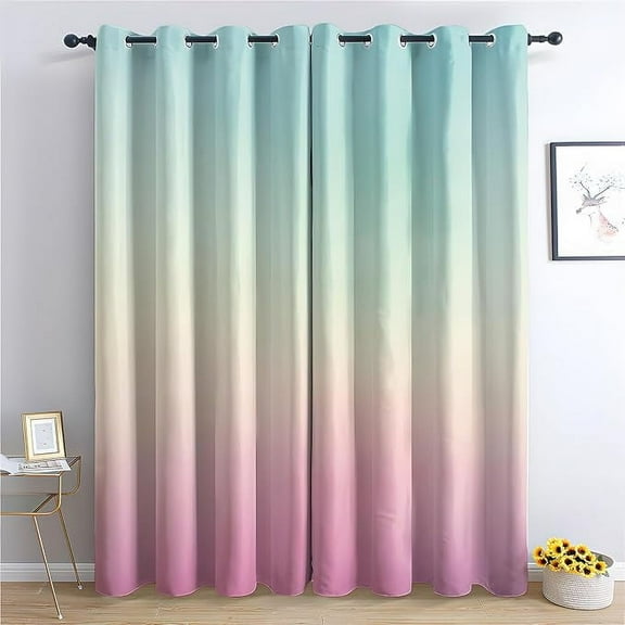 Ombre Blackout Curtains For Living Room Gradient Color Curtains For Bedroom Decor Mint Cream Blush Window Curtains With Grommet, Room Darkening Thermal Drapes 26"W x 63"L (Pack of 2)