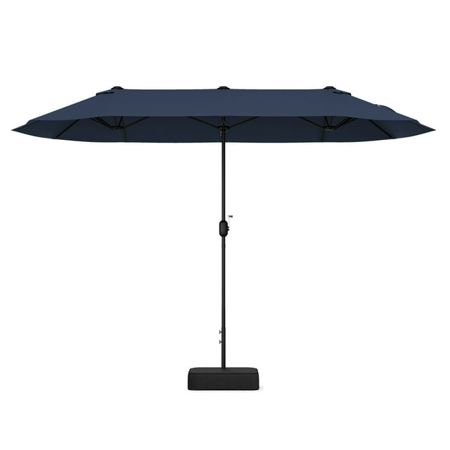 Gymax 13FT Double-sided Patio Umbrella w/ Crank Handle Umbrella Base Safety Lock Navy