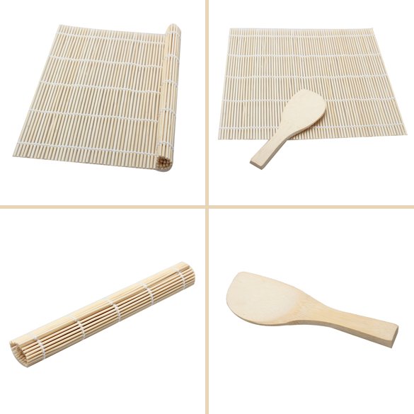 Batería de Cocina Sushi Rolling Roller Bamboo Material Mat Maker DIY y una paleta de arroz Likrtyny Libre de BPA