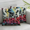 thumbnail image 3 of Pattern pillow cushion cover, hip-hop street culture Harlem New York City wall graffiti art spray art image, decorative square feature pillow cover 1 Set of 2, Various Sizes, 3 of 7