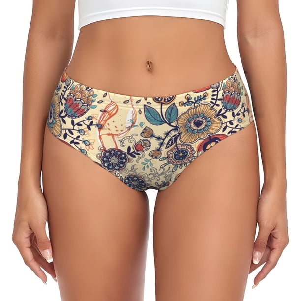 Fotbe Floral With Birds Calzones Estampados para Mujer – Ropa Interior de Algodón, Cómoda, Suave y Elástica-Large
