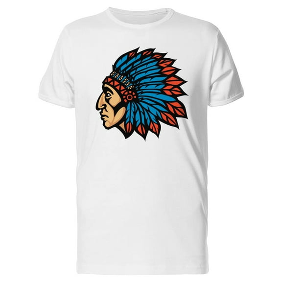 Indian Chief, Blue Feathers T-Shirt Men -Image by Shutterstock, Male XX-Large